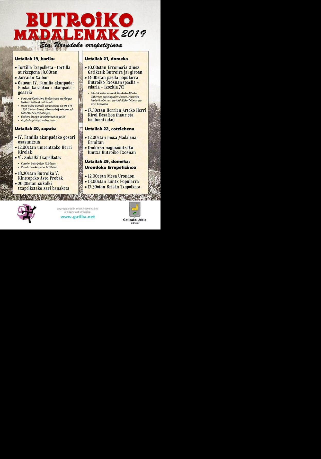 Programa de fiestas de Butrón 2019: Butroiko Madalen Jaiak