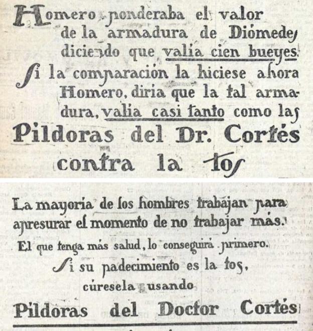 Dos últimas muestras de la campaña publicitaria de las Píldoras del Dr. Cortés.