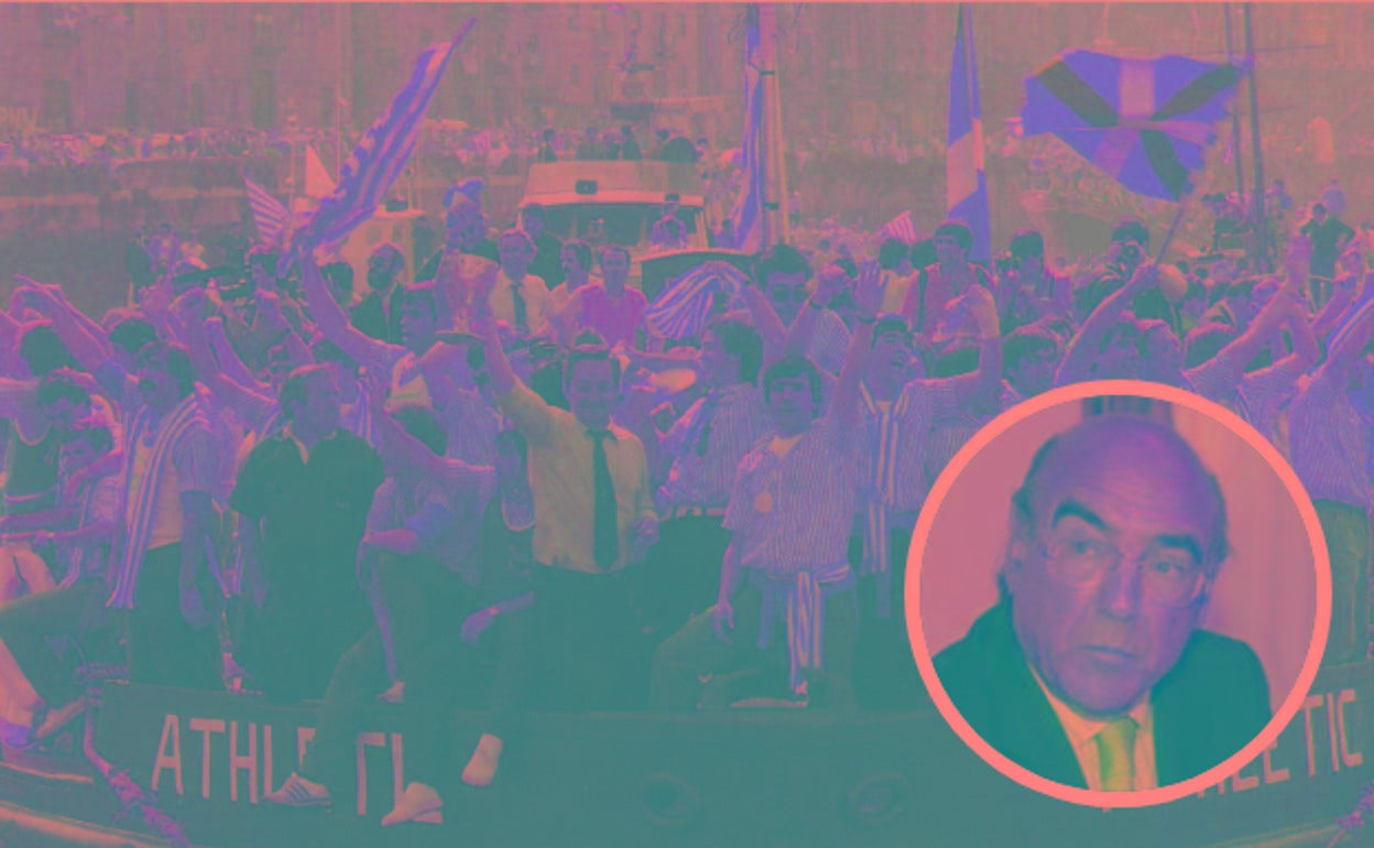 Fernando Ochoa, exgerente del athletic, con una imagen de la gabarra de 1984. 