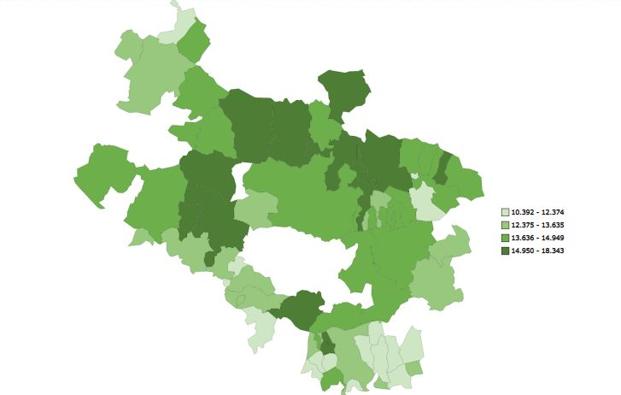 Mapa de la distribución de la renta por hogares. 