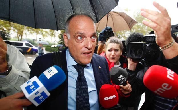 Javier Tebas a su llegada a los juzgados