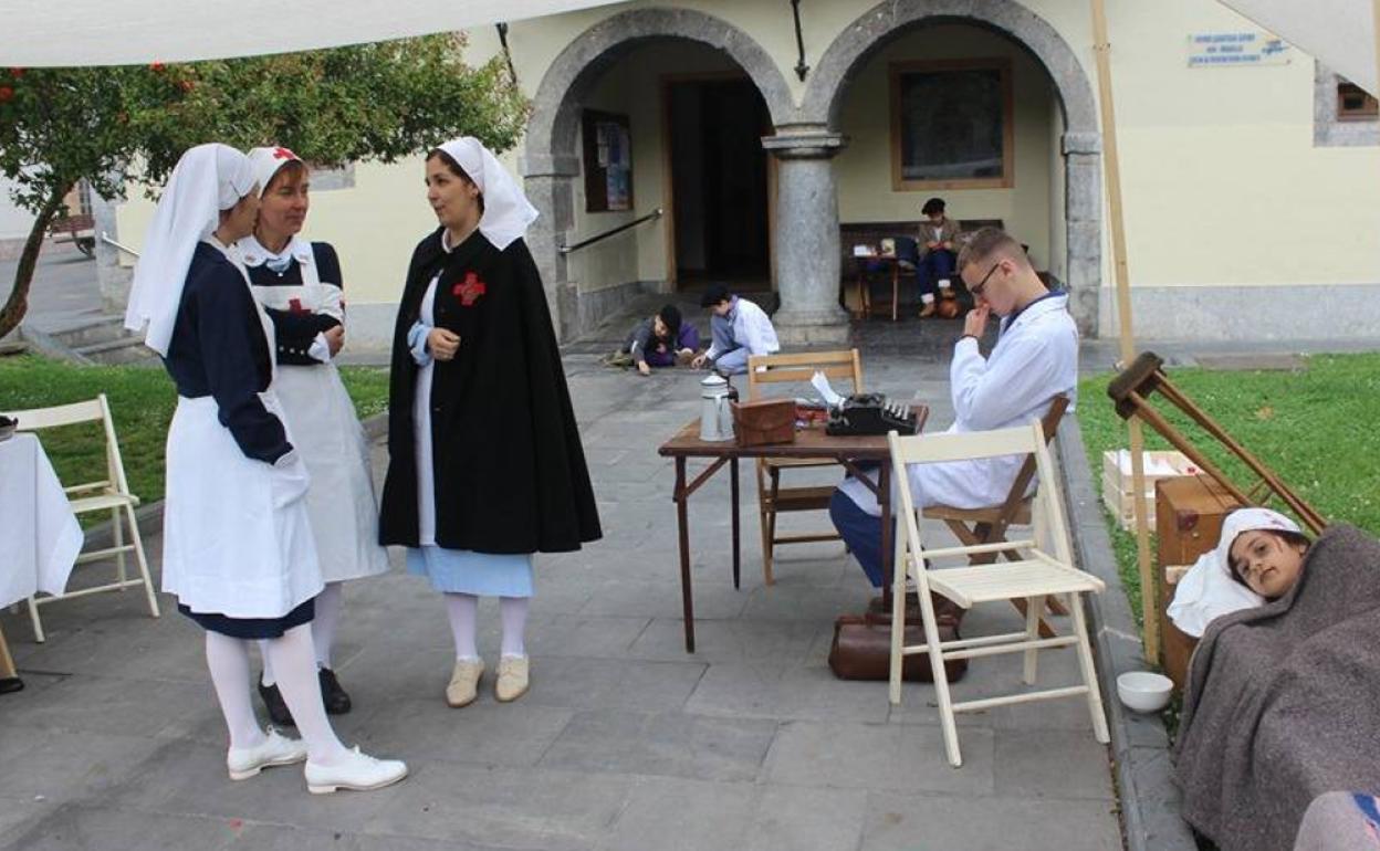 Recreación de un puesto médico de la Guerra Civil. 