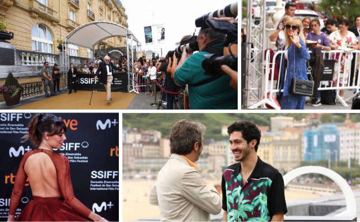 La llegada de Sutherland y Natalia de Molina, Belén Cuesta en la alfombra roja y los Darín en la parte trasera del Kursaal.