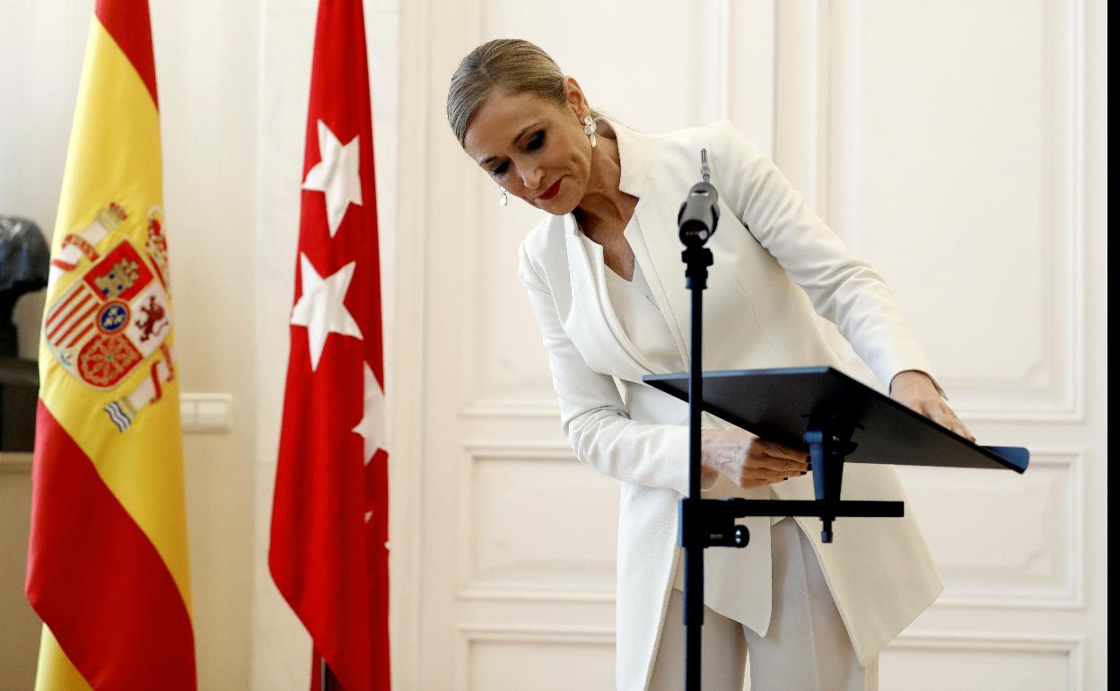 Imagen de Cifuentes el día en el que anunció su dimisión.