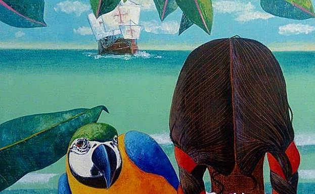 Óleo sobre lienzo titulado 'La malinche está mirando al mar', de autor anónimo. 