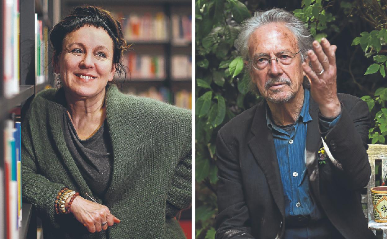 Los galardonados Olga Tokarczuk y Peter Handke.