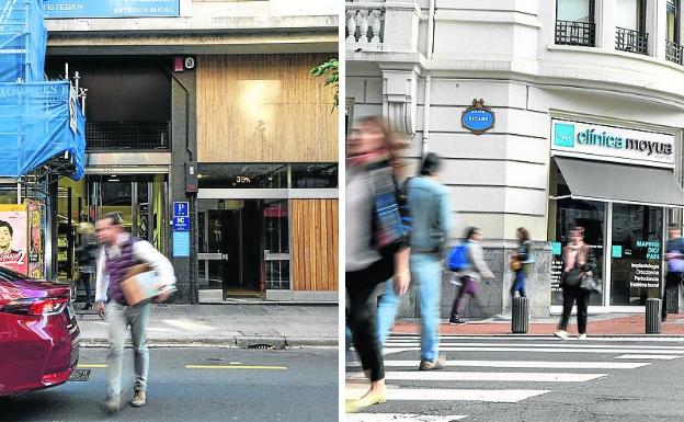 A la izquierda, Alameda Recalde. El antiguo espacio de Hydra funciona desde principios de mes como centro boutique de boxeo. A la derecha, Plaza Moyua. La antigua taberna irlandesa The Dubliners se reconvirtió en una clínica dental. 