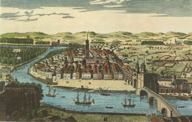 Vista de Bilbao en una ilustración del siglo XVIII.