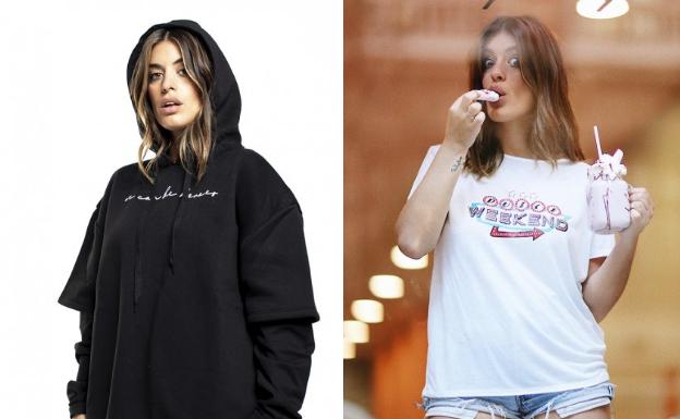 Dulceida con una sudadera (29,99 euros) y una camiseta (19,95) de su tiienda online.