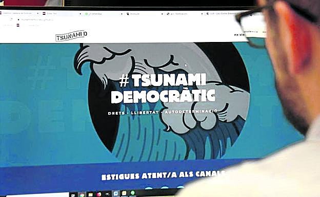 Página de inicio de Tsunami Democràtic, la web anónima y extracomunitaria desde la que se convocan las protestas en Cataluña. 