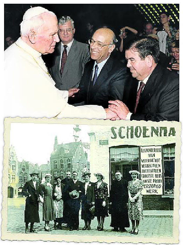 Gogeascoechea con Juan Pablo II en en una recepcion con editores liturgicos españoles, en 1994. Abajo, boda de sus padres en Bélgica.