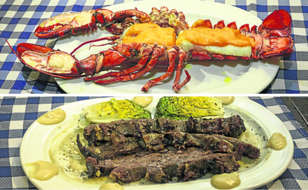 Bogavante de bacalao y costillar de ternera joven. 