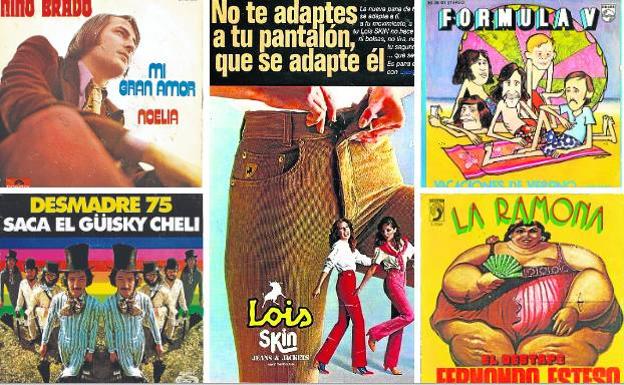 'Papillón' y otras revistas eróticas atraían al público a los quioscos. | La canción romántica de Nino Bravo, el pop de Fórmula V y la música gamberra de Desmadre 75 eran imprescindibles en los guateques. | 'La Ramona' era una copla faltona sobre una mujer obesa. La cantaba Fernando Esteso. | Pantalones entallados, de cintura alta y bajos acampanados, marcaban la tendencia juvenil.