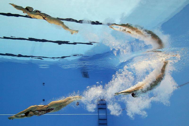 Kate Shortman e Isabelle Thorpe, de Gran Bretaña, participan en el dueto del Mundial de Natación. 16 de julio de 2019.