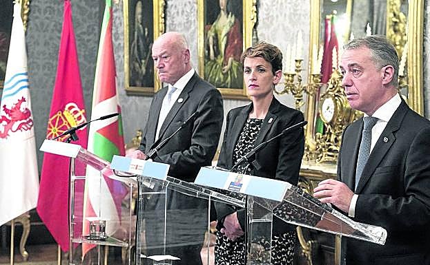 Iñigo Urkullu y María Chivite, en un acto reciente en Pamplona de la Eurorregión Nueva Aquitania-Euskadi-Navarra. 