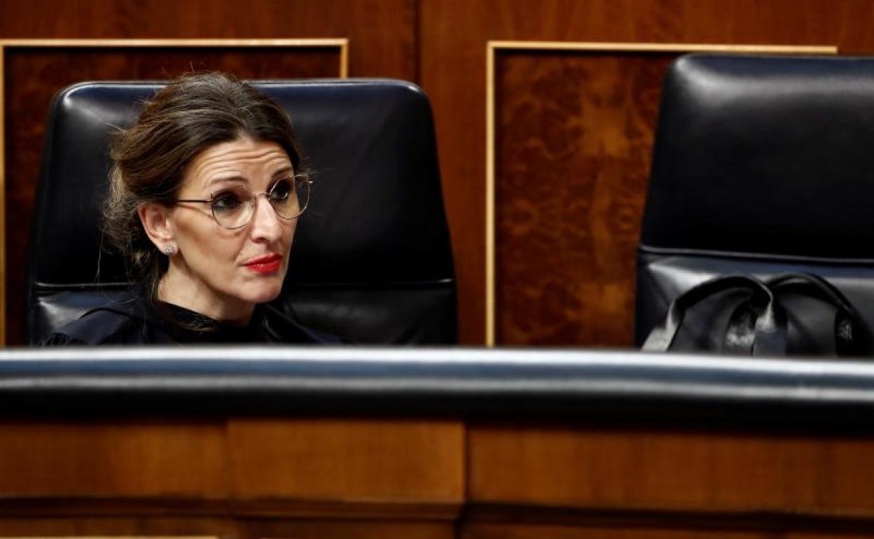 La ministra de Trabajo, Yolanda Díaz, esta semana en el pleno del Congreso. 