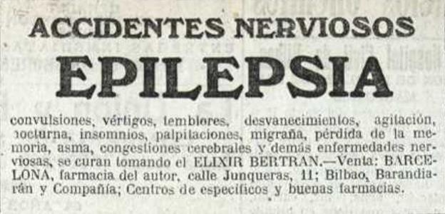 Anuncio del Elixir Bertrán, publicado en abril de 1920.