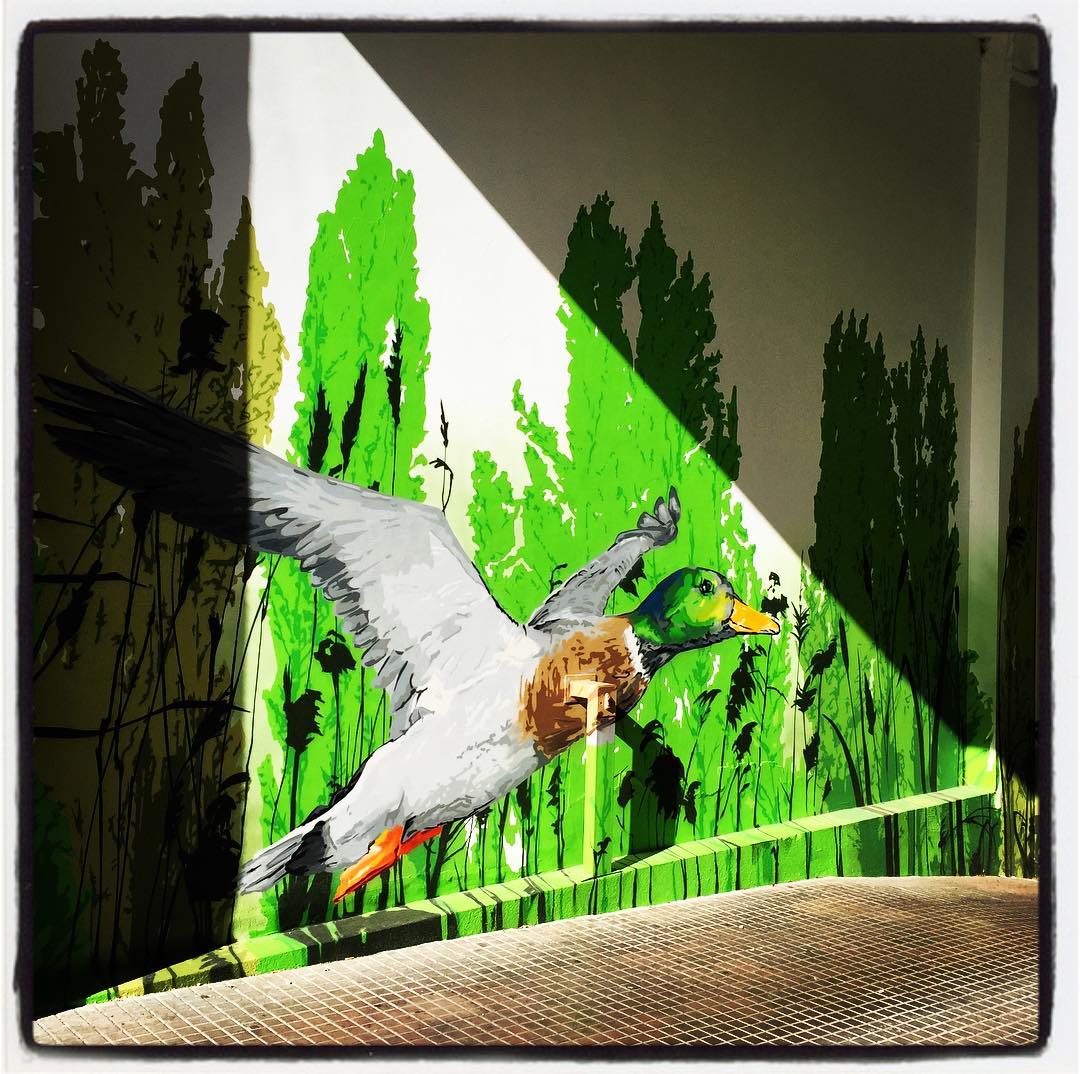 La naturaleza está muy presente en diversos garajes pintados del barrio vitoriano de San Martín. Este mural, realizado por Eva Mena, es todo un muestrario de fauna y flora de la 'Green Capital'.