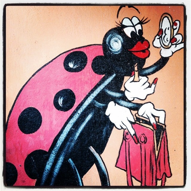 Frente a las mariquitas más convencionales que lucen en la escuela infantil de Arana, nos encontramos en otro rincón de Vitoria con esta versión más grafitera, coqueta y presumida.