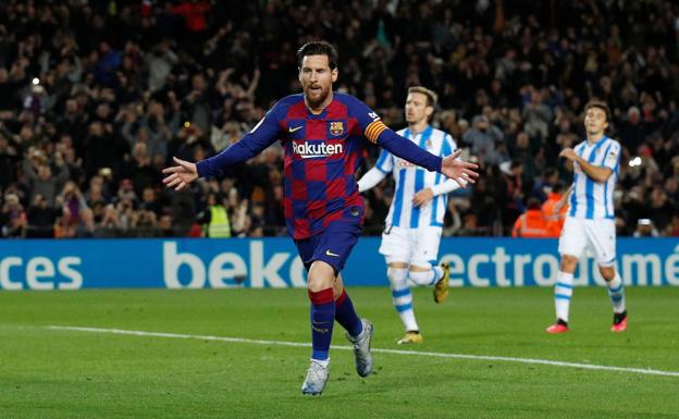 Messi celebra el gol que le dio la victoria al Barça ante la Real Sociedad en el último partido de Liga disputado por los azulgranas. 