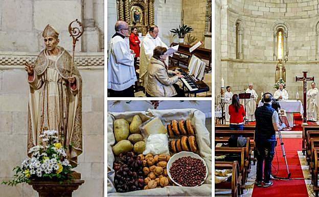 La imagen de San Prudencio ha presidido la misa, en la que no han faltado la música y las ofrendas.