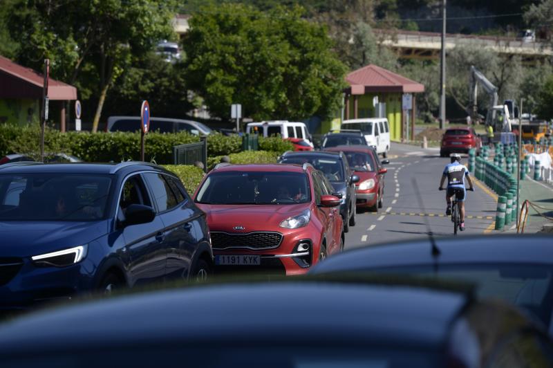 Los atascos a la salida de La Arena, esta tarde