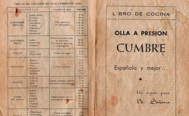 Libro de cocina de las ollas a presión Cumbre (Vitoria, años 60). 