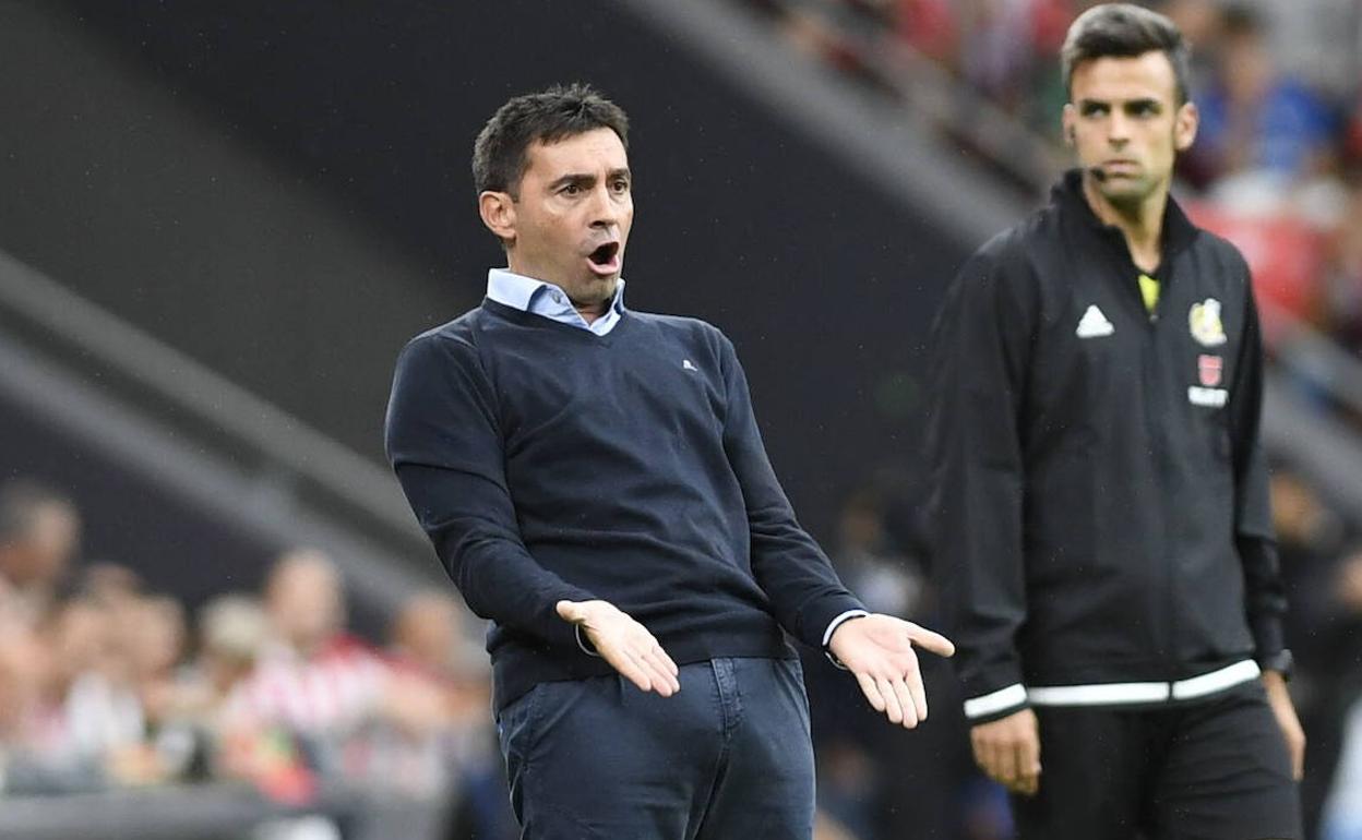 Garitano gesticula durante un partido de Liga. 