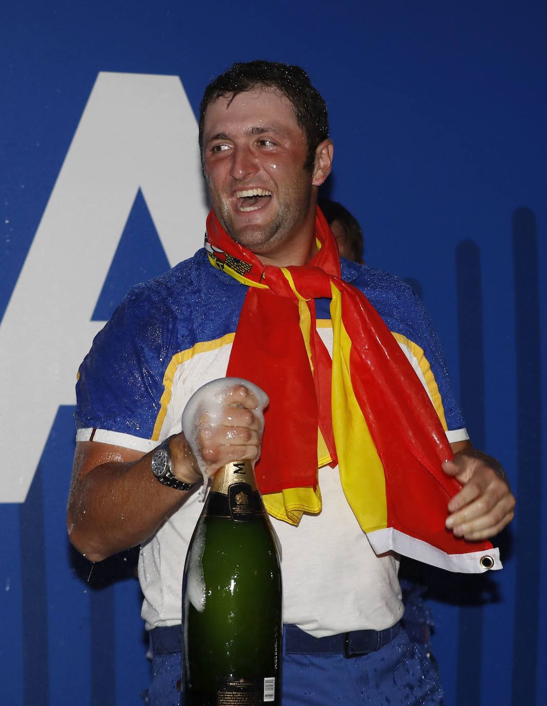 Jon Rahm celebra la Ryder Cup en 2018.