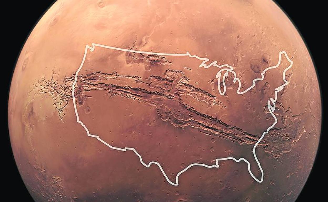 Valles Marineris se extendería de costa a costa de Estados Unidos.