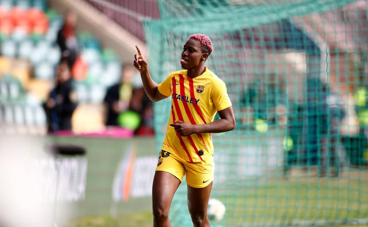 Oshoala celebra un gol en la final de la Supercopa contra Salamanca en febrero. 