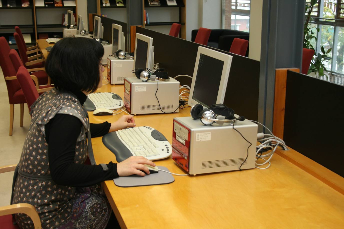 Una usuaria, en uno de los puestos de la mediateca. 