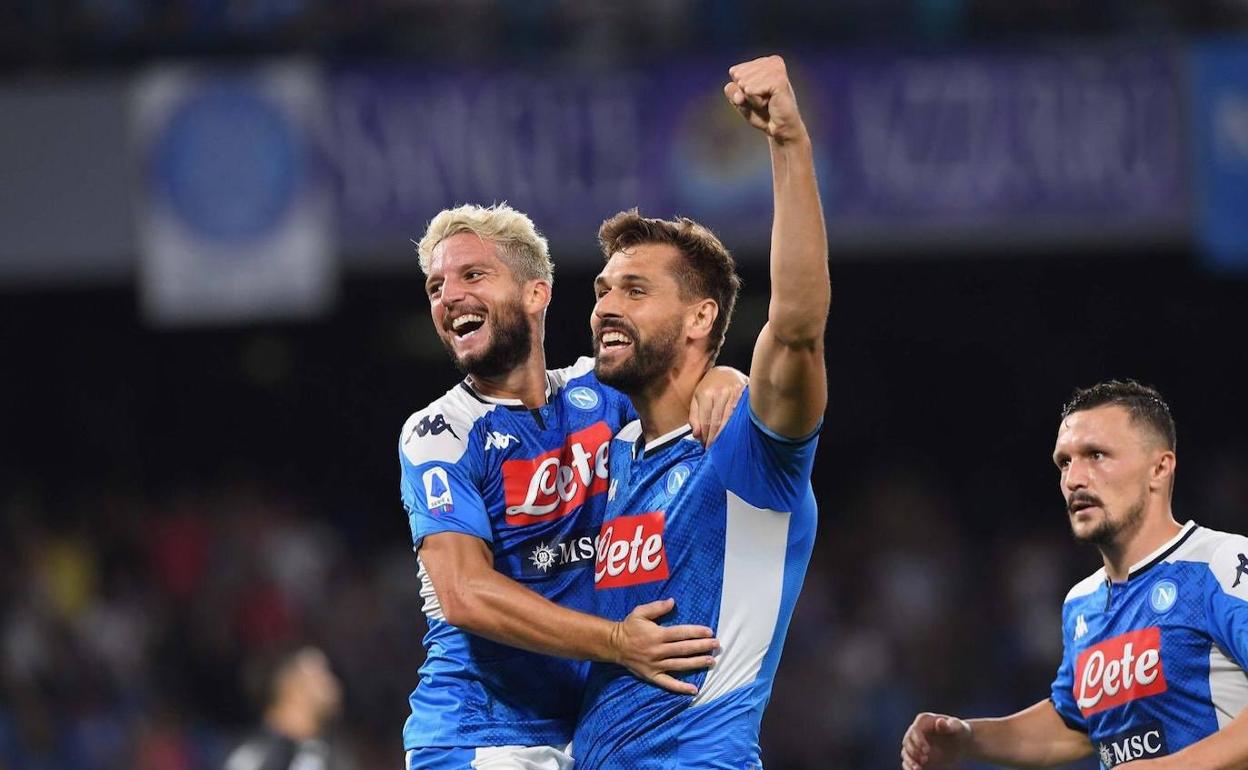 Llorente celebra un gol con el Nápoles, equipo al que llegó en 2019. 