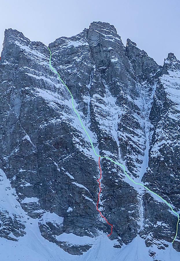 En rojo, el trazado abierto en el Sagwand.