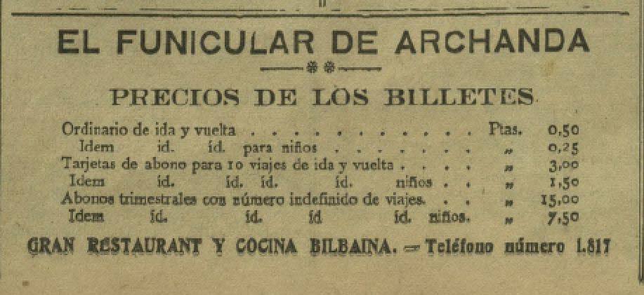 Imagen de un cartel anunciando los precios del servicio del funicular 