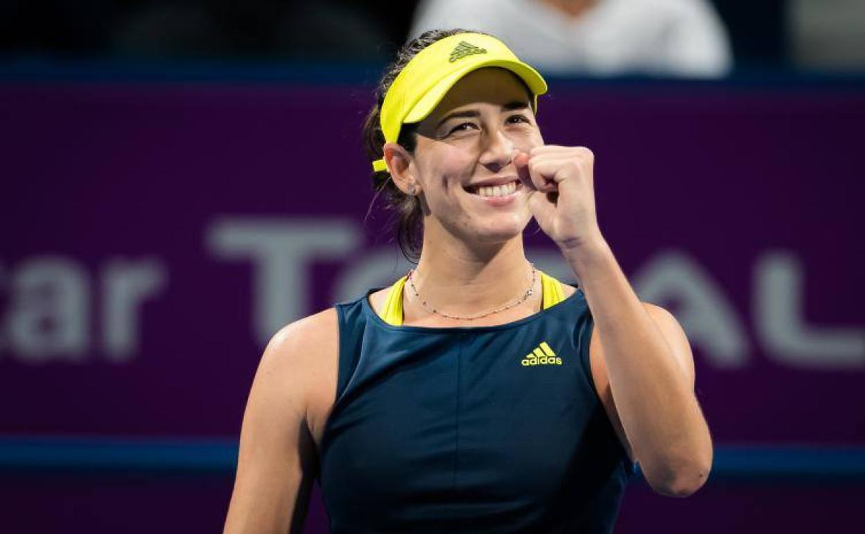 Garbiñe Muguruza celebrando su nueva victoria en Doha. 