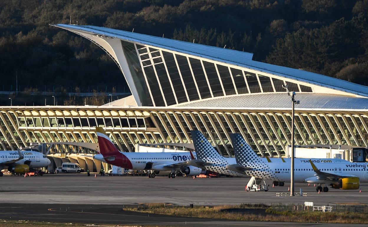 Varios aviones esperan en la plataforma de Loiu.