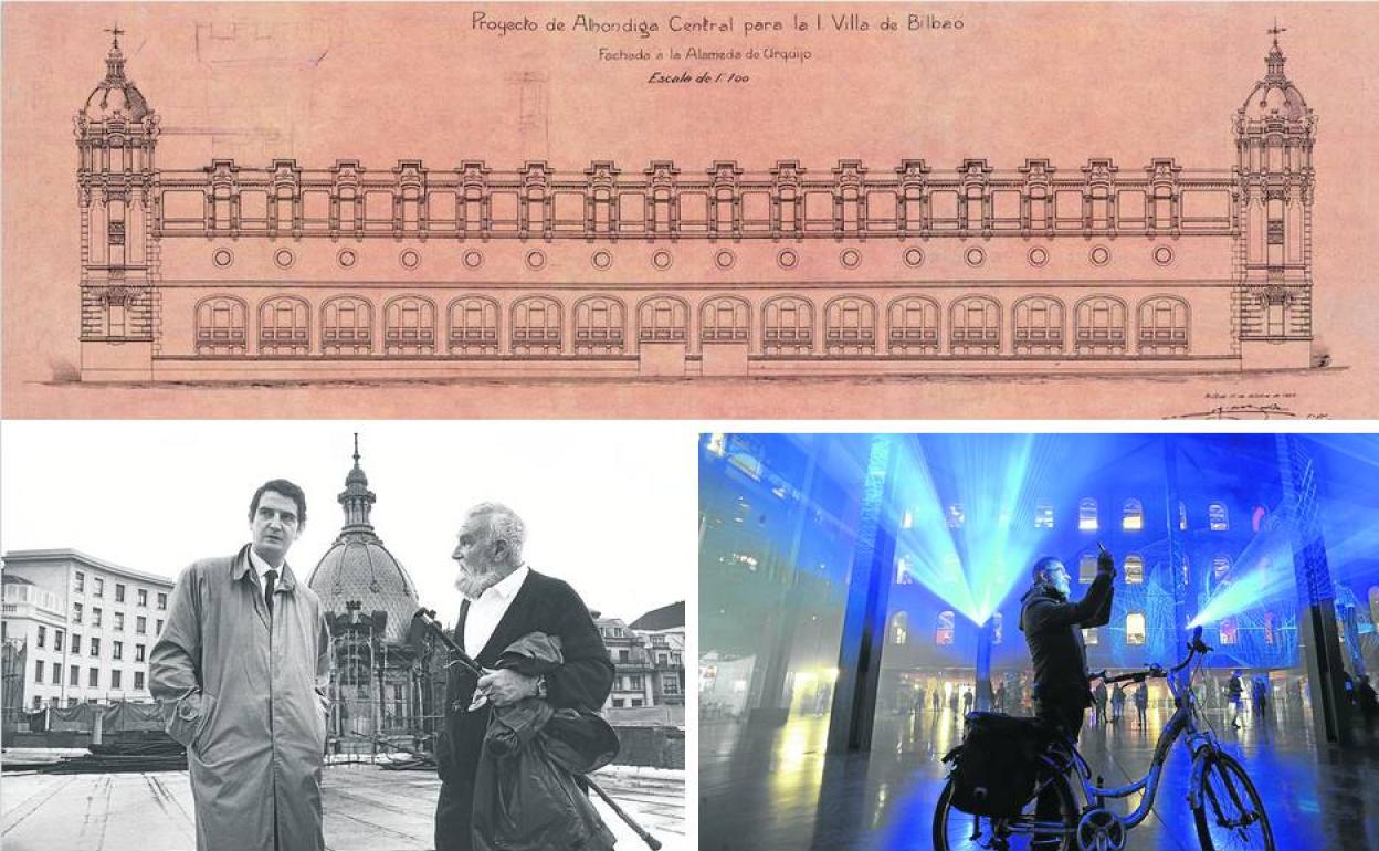 Arriba: Monumental. Bastida concibió un edificio ambicioso estéticamente. Izquierda: Oteiza. En 1988, Gorordo buscó la colaboración del escultor. Derecha: Azkuna Zentroa. Iñaki Azkuna apostó por la cultura, el ocio y el deporte. 