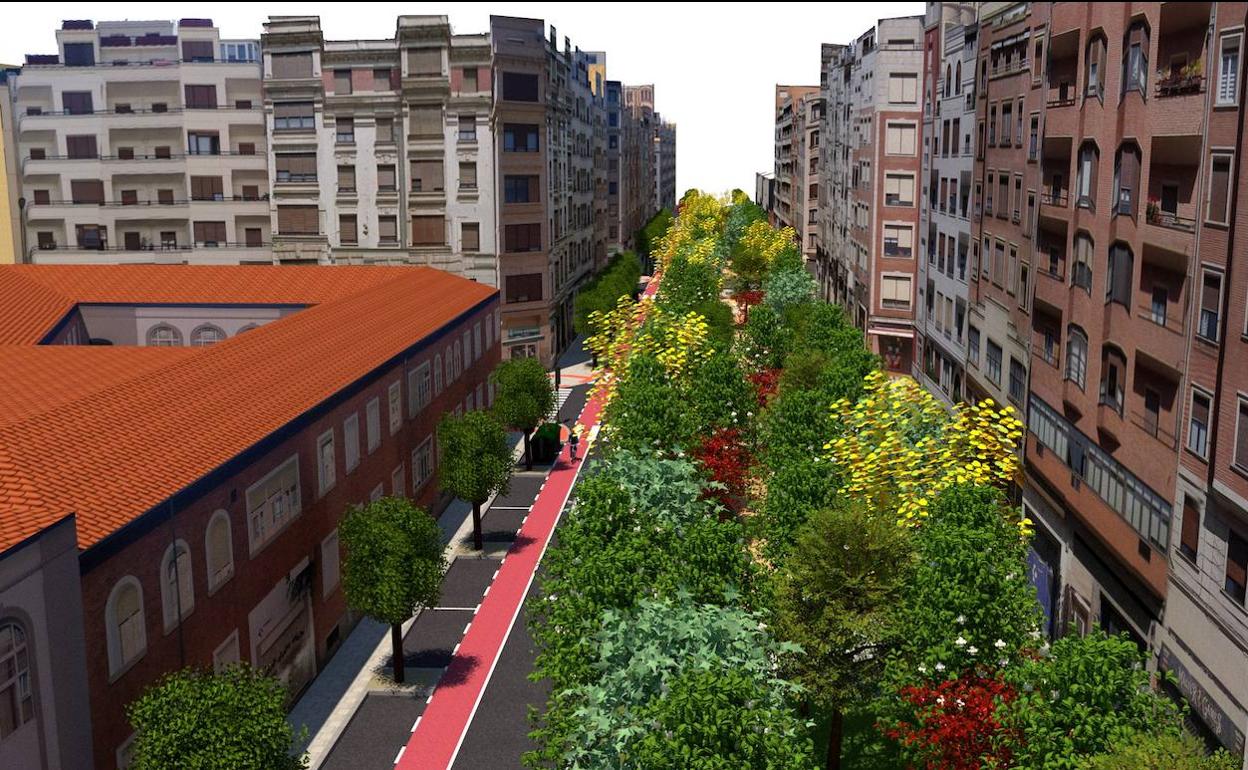 Los árboles sustituirán al asfalto en la zona superior ajardinada de la calle.