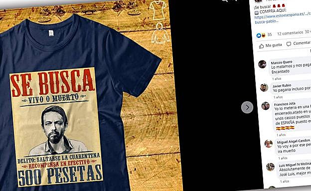 Facua denuncia a una tienda que vende camisetas con amenazas hacia Pablo Iglesias: «Se busca vivo o muerto»