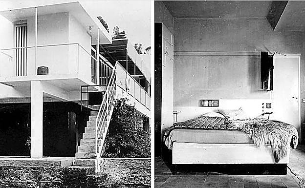 Foto 1: Así era en origen el edificio, que fue abandonado y ahora ha sido reconstruido en Cap Martin. Foto 2: Imagen del dormitorio original que ha sido reproducido en la exposición. 