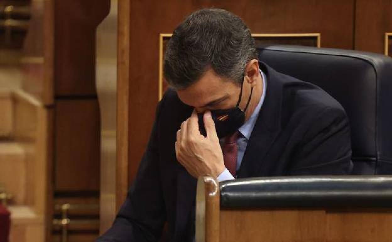 El presidente del Gobierno, Pedro Sánchez, en su escaño del Congreso. 