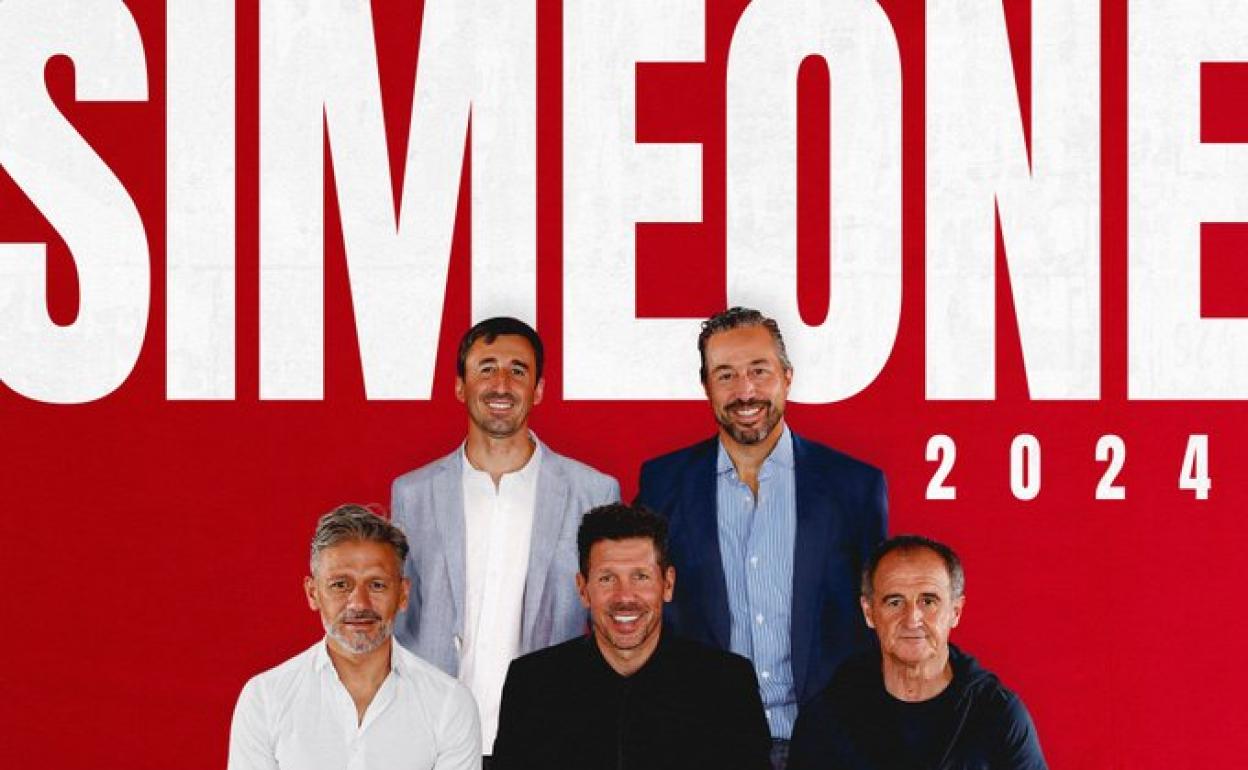 Diego Pablo Simeone, junto a su cuerpo técnico.