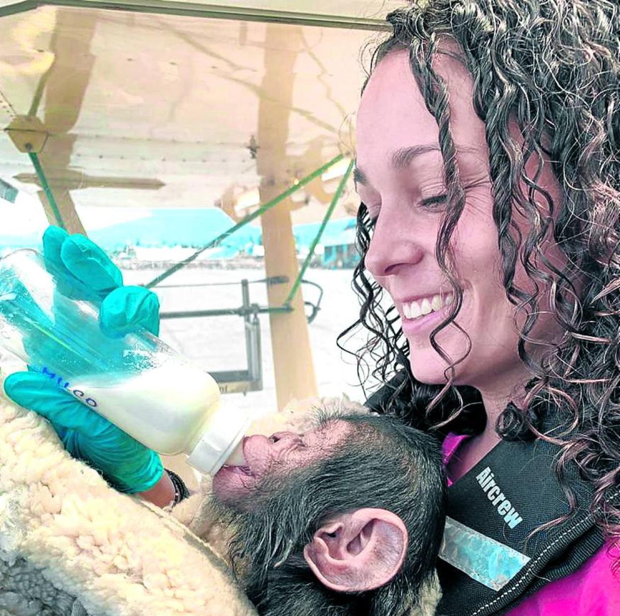 Con afecto. La primatóloga ofrece cuidados solícitos a las crías como Milco (en la foto) que llegan al centro traumatizadas.