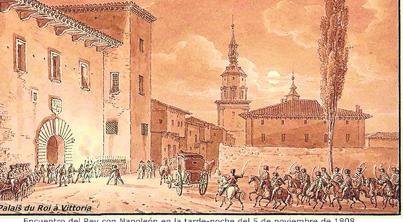 Recreación del encuentro entre el Rey y Napoleón en Montehermoso en 1808.