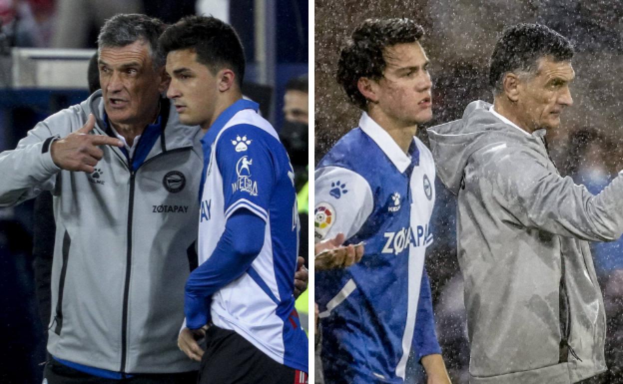 Manu García y Pellistri, antes de saltar al campo. 