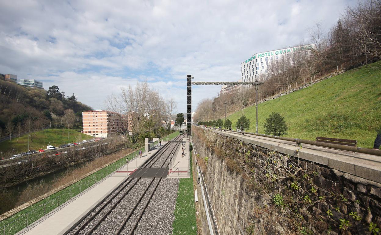 Recreación de cómo quedará la estación de Los Caños, en el entorno de Miraflores. 