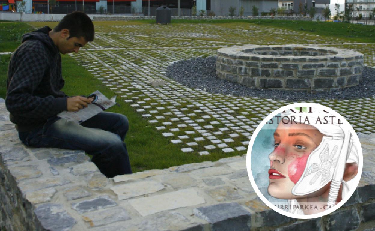 Parque de Armentum, en Mariturri, y detalle del cartel de la II Semana. 