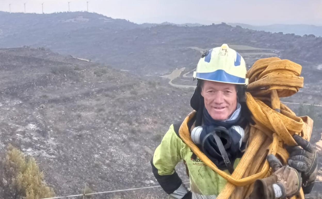 Uriarte, una vez acabada su labor en los incendios en Navarra. 