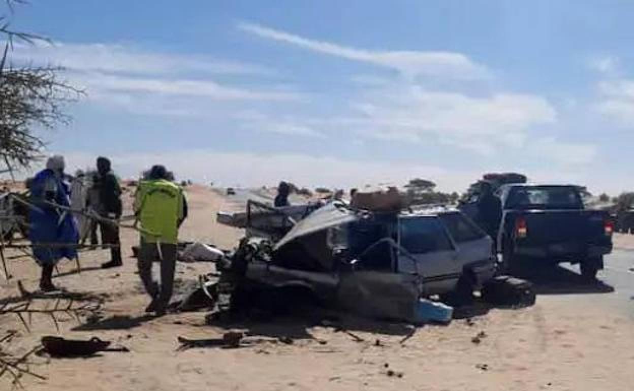 Estado en que quedó el coche siniestrado cerca de la localidad marroquí de Tánger. 